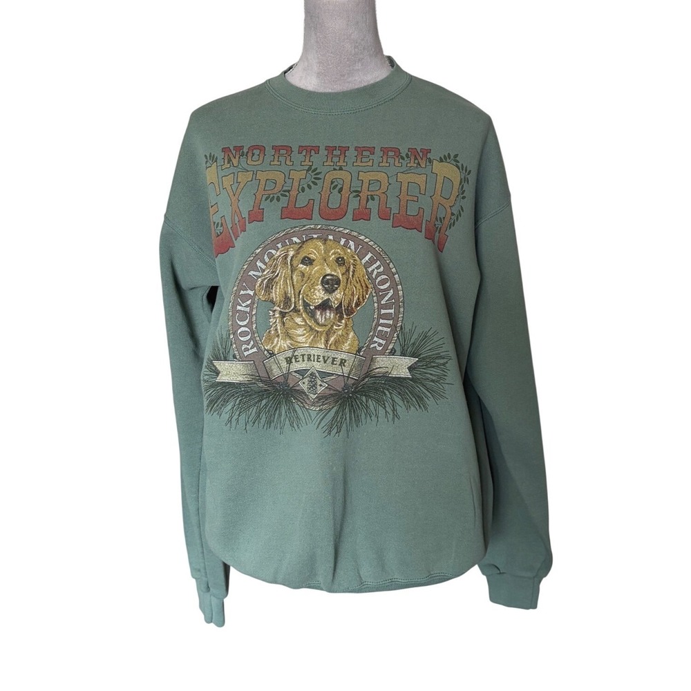 Vintage 90s Van Heusen Northern Explorer Retriever Sweatshirt Green Large USA